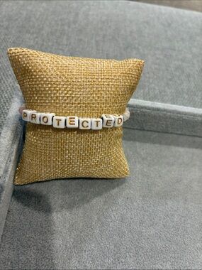 Beaded 'PROTECTED' Stretch Bracelet with Evil Eye Charm - Protection Jewelry